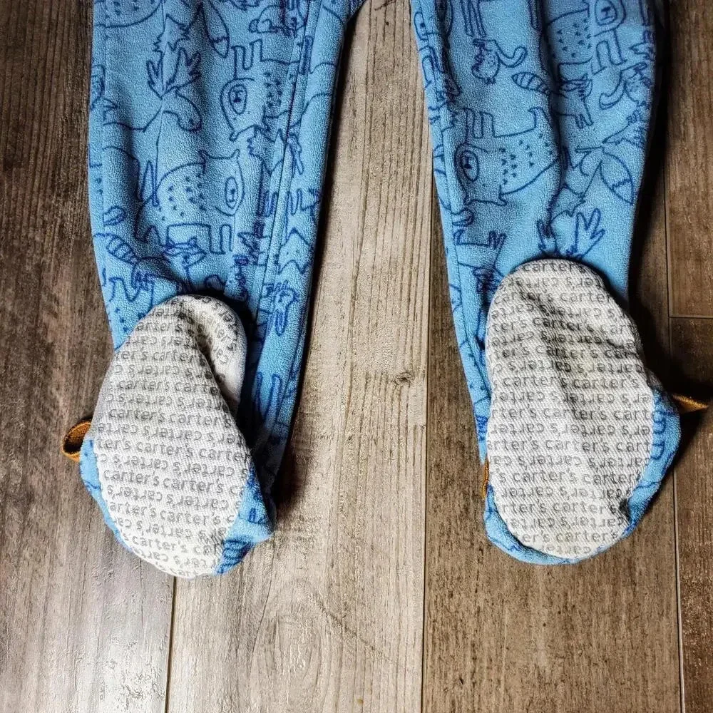 Carter's Blue Forest Animal Print Fleece Blanket Sleeper Pajamas Boys Size 4T